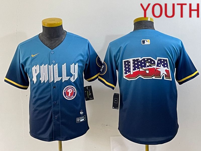 Youth Philadelphia Phillies Blank Blue City Edition Nike 2024 MLB Jersey style 6